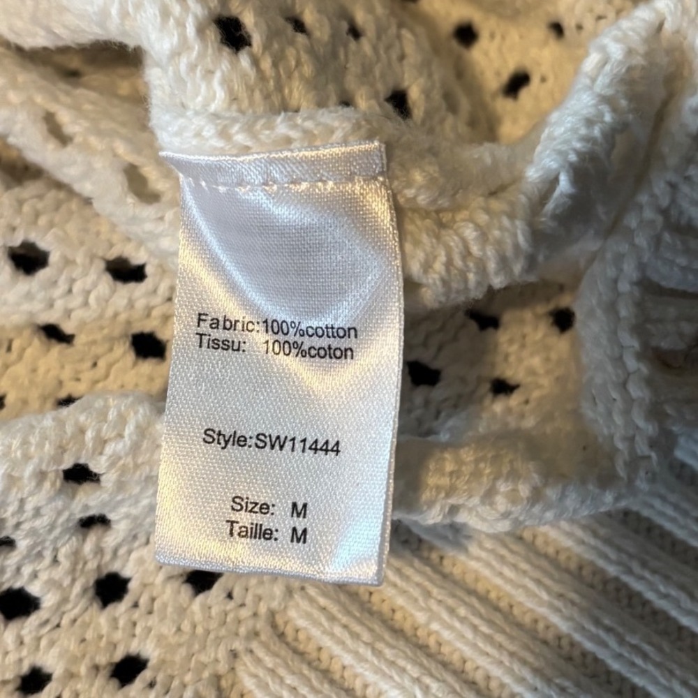 Elan White Cotton Open Knit Quarter Zip Sweater Vest SW11444 Womens Medium - Picture 6 of 7